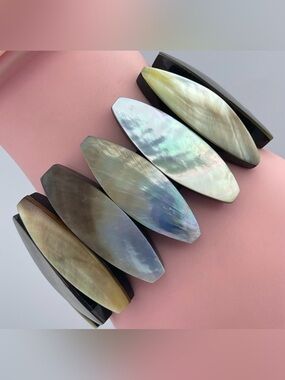 Mother of Pearl & Black Resin Stretch Bracelet Boho Statement